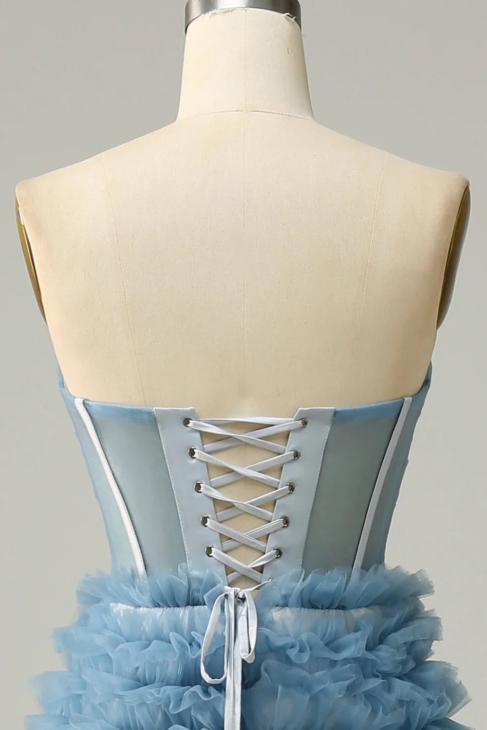 Off-the-Shoulder Light Blue A Line Sweetheart Tiered Prom Dress