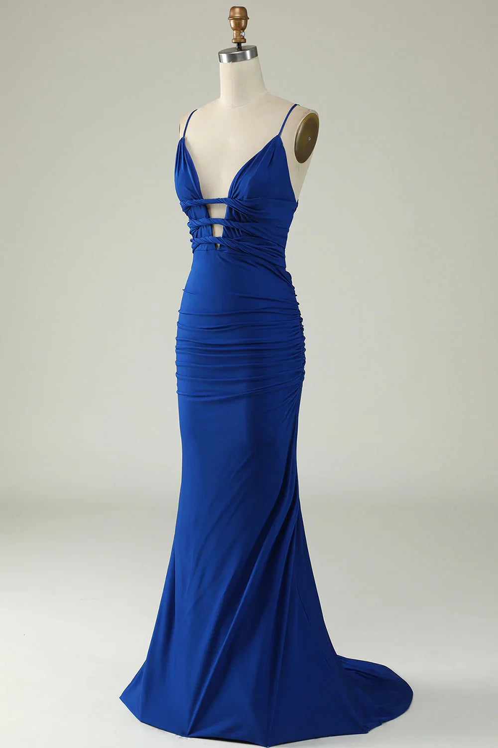 Lace Up Deep V Neck Mermaid Spaghetti Straps Prom Dress With Cross Back