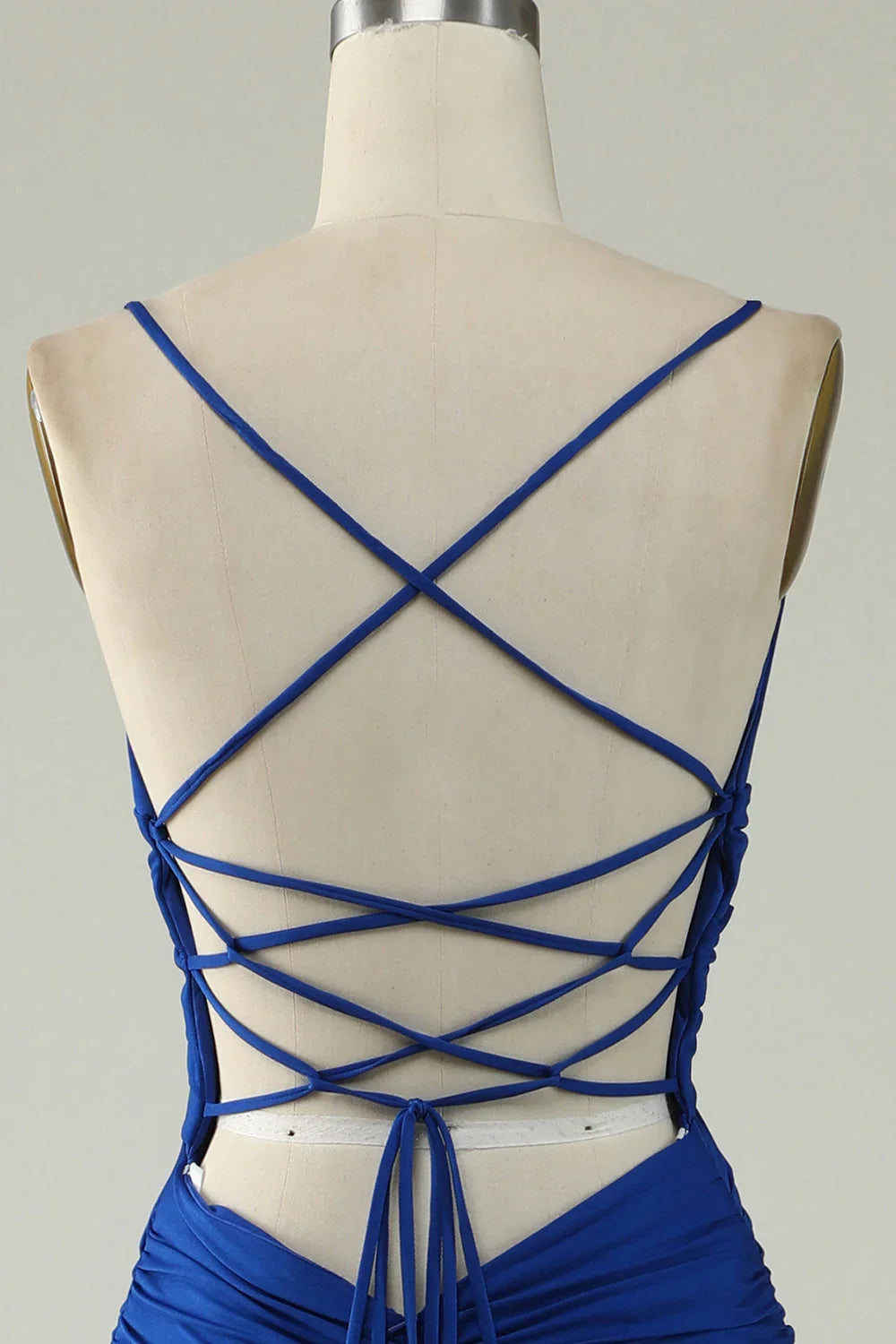 Lace Up Deep V Neck Mermaid Spaghetti Straps Prom Dress With Cross Back