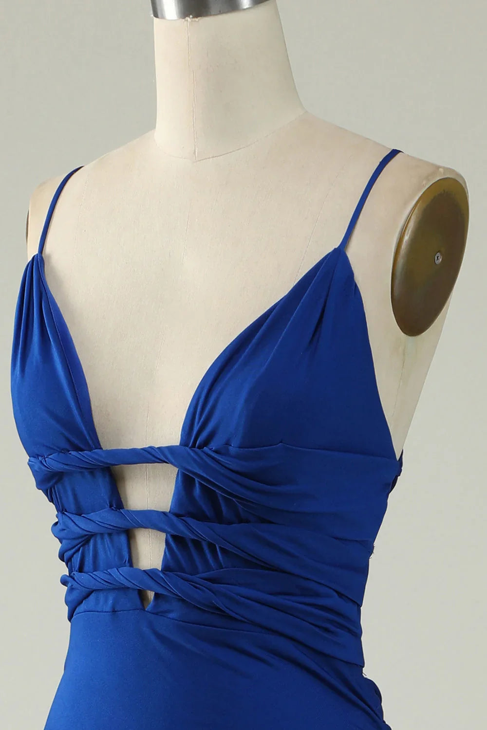 Lace Up Deep V Neck Mermaid Spaghetti Straps Prom Dress With Cross Back