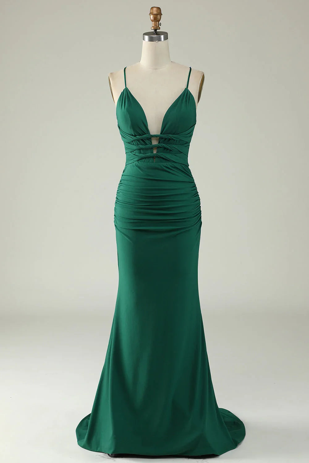 Lace Up Deep V Neck Mermaid Spaghetti Straps Prom Dress With Cross Back