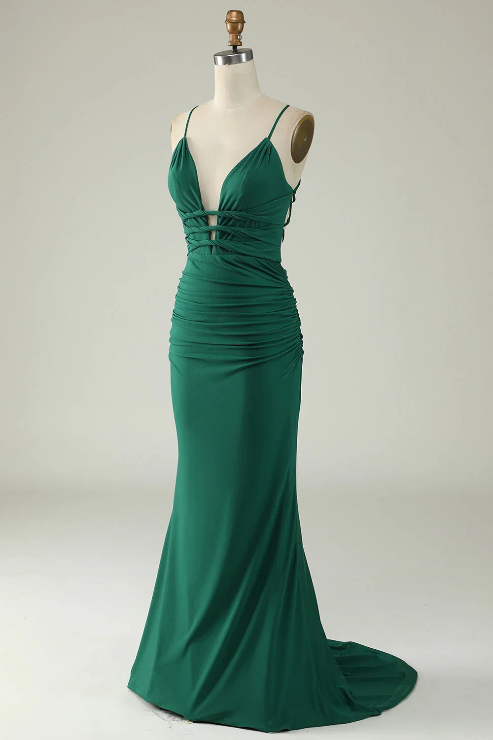 Lace Up Deep V Neck Mermaid Spaghetti Straps Prom Dress With Cross Back