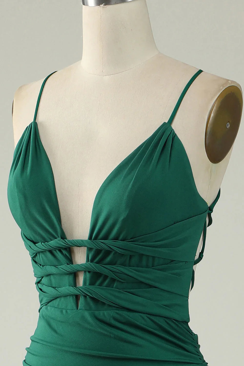 Lace Up Deep V Neck Mermaid Spaghetti Straps Prom Dress With Cross Back