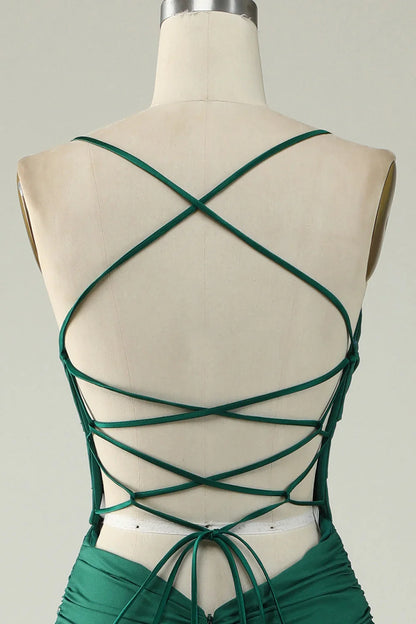 Lace Up Deep V Neck Mermaid Spaghetti Straps Prom Dress With Cross Back