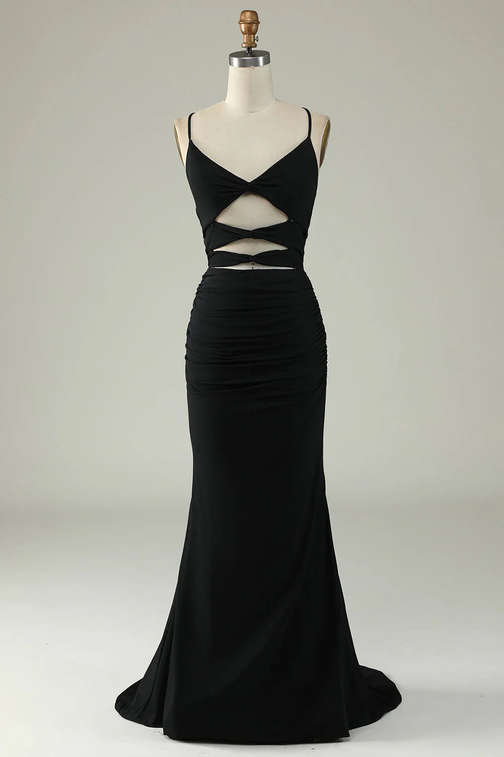 Mermaid Spaghetti Straps Middle Cutout Backless Prom Dress With Lace Up