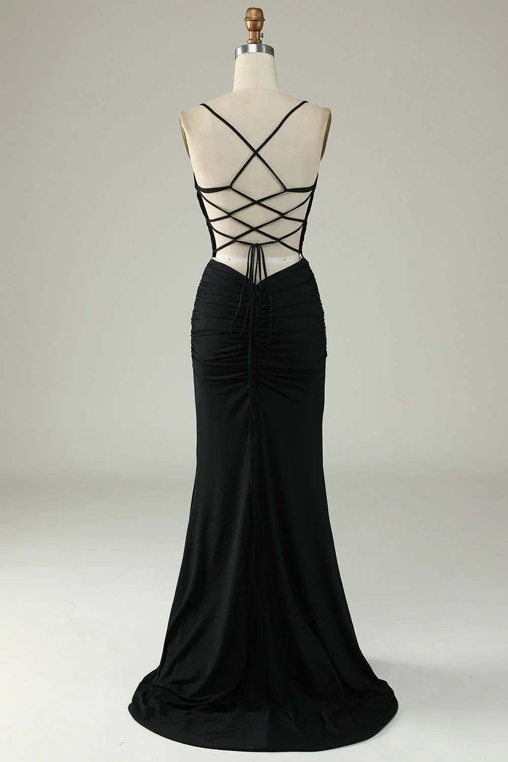 Mermaid Spaghetti Straps Middle Cutout Backless Prom Dress With Lace Up