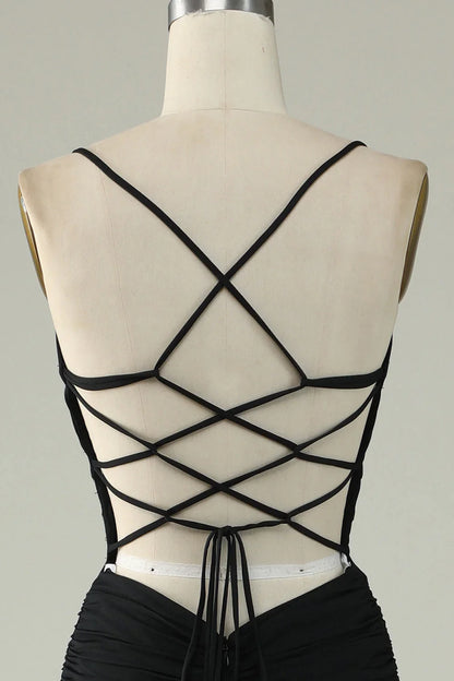 Mermaid Spaghetti Straps Middle Cutout Backless Prom Dress With Lace Up