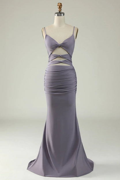 Mermaid Spaghetti Straps Middle Cutout Backless Prom Dress With Lace Up