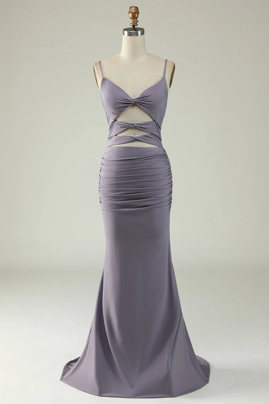 Mermaid Spaghetti Straps Middle Cutout Backless Prom Dress With Lace Up