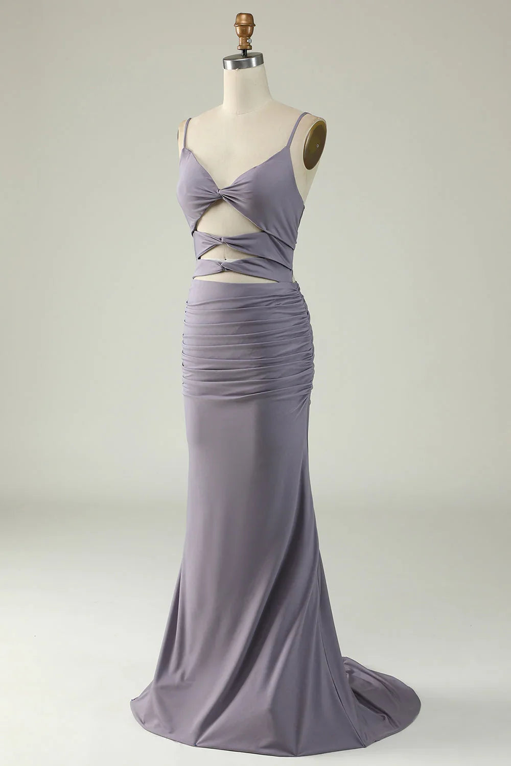 Mermaid Spaghetti Straps Middle Cutout Backless Prom Dress With Lace Up