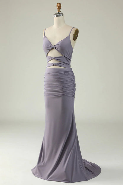 Mermaid Spaghetti Straps Middle Cutout Backless Prom Dress With Lace Up