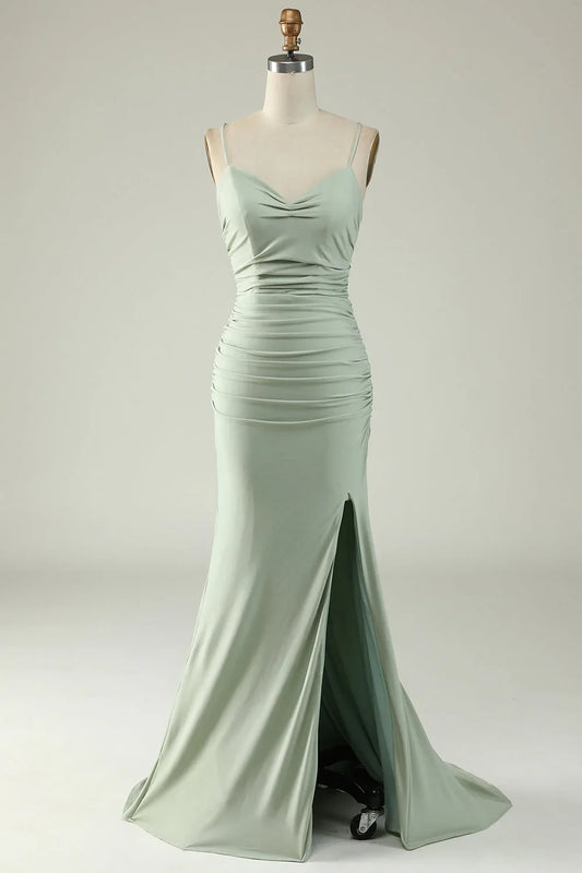 Mermaid Spaghetti Straps Prom Dress with Cross Back