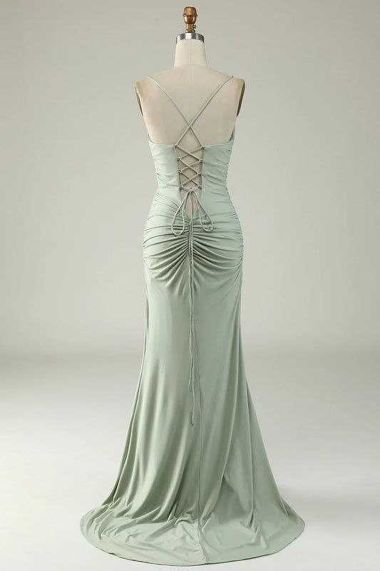 Mermaid Spaghetti Straps Prom Dress with Cross Back