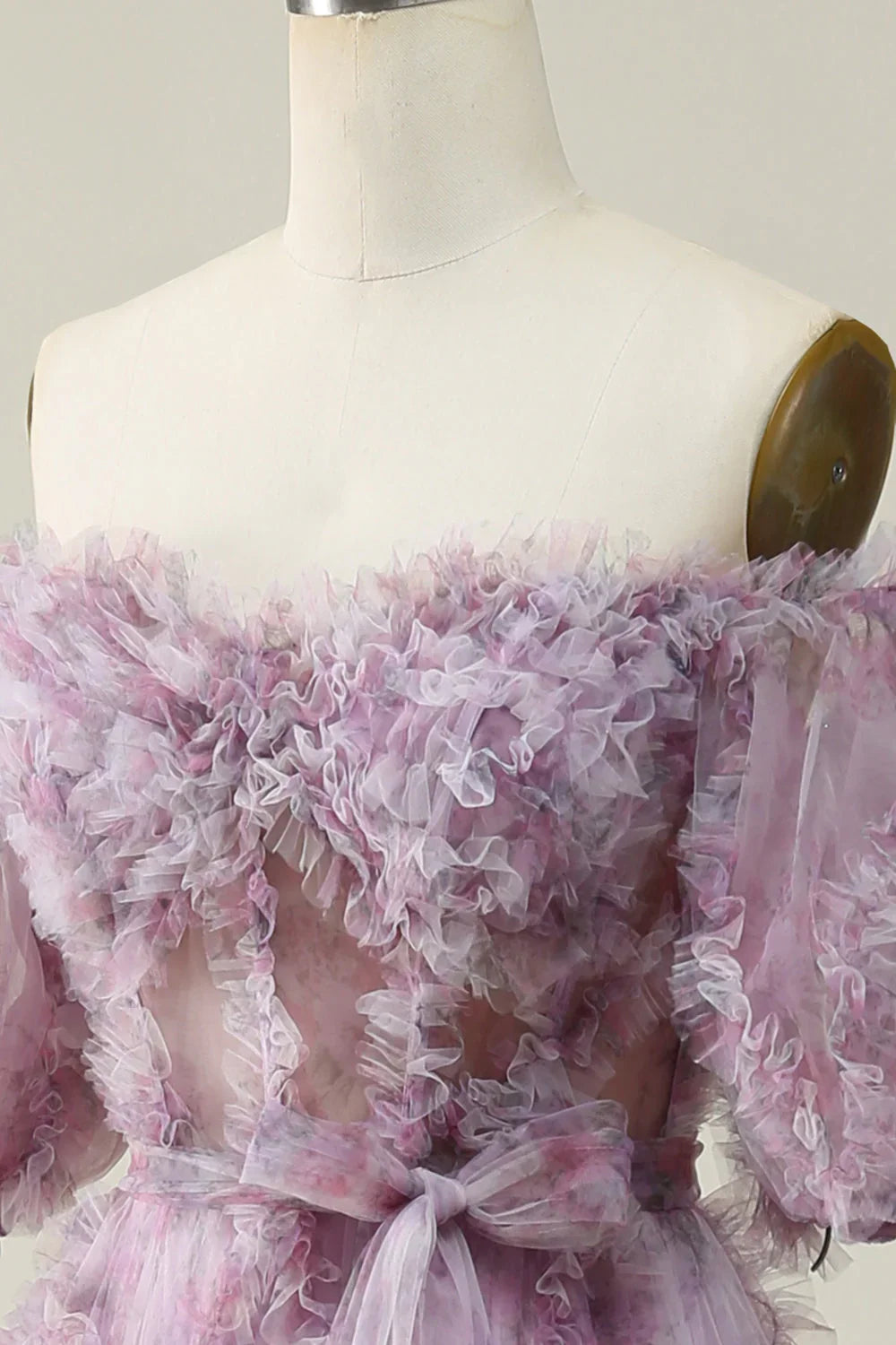 A Line Off The Shoulder Ruffles Vintage Prom Dress