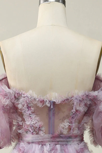 A Line Off The Shoulder Ruffles Vintage Prom Dress