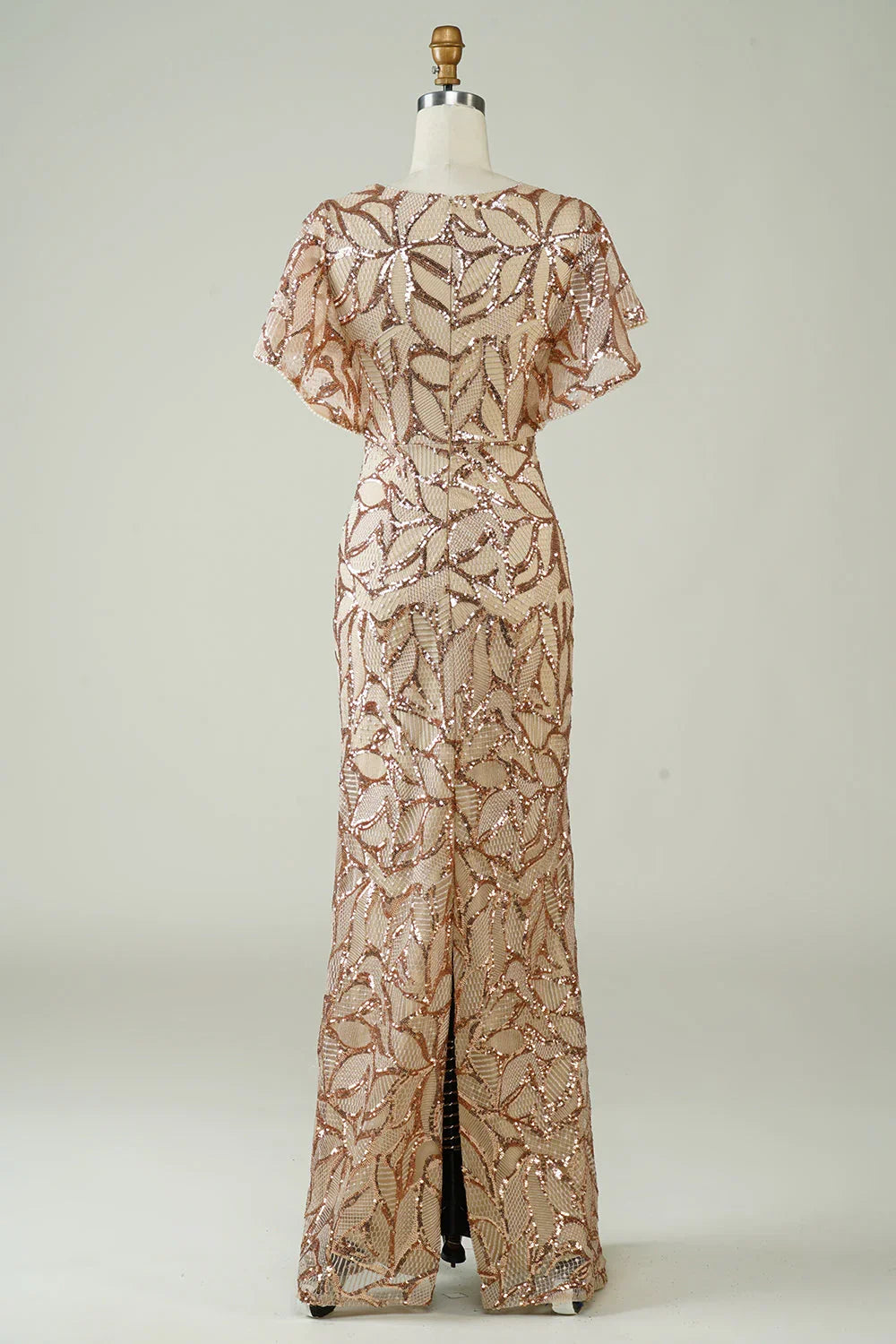Sequins Long Champagne Prom Dress With Slit Back