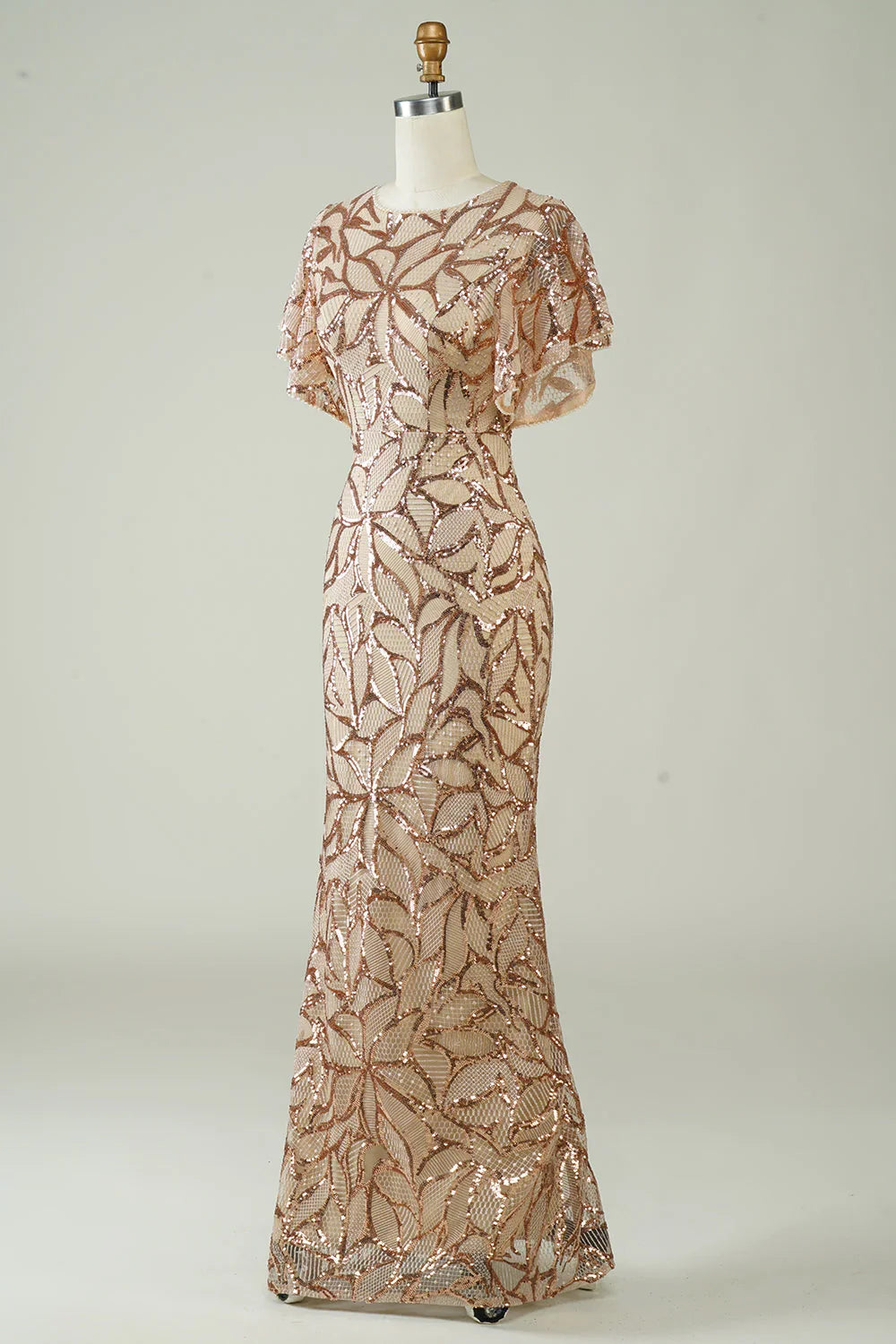 Sequins Long Champagne Prom Dress With Slit Back