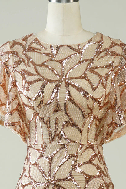 Sequins Long Champagne Prom Dress With Slit Back