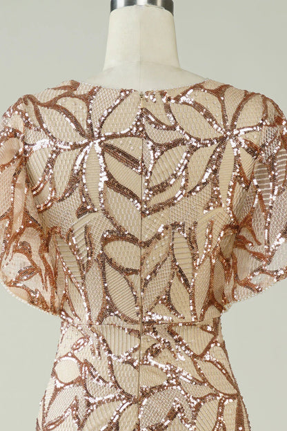 Sequins Long Champagne Prom Dress With Slit Back