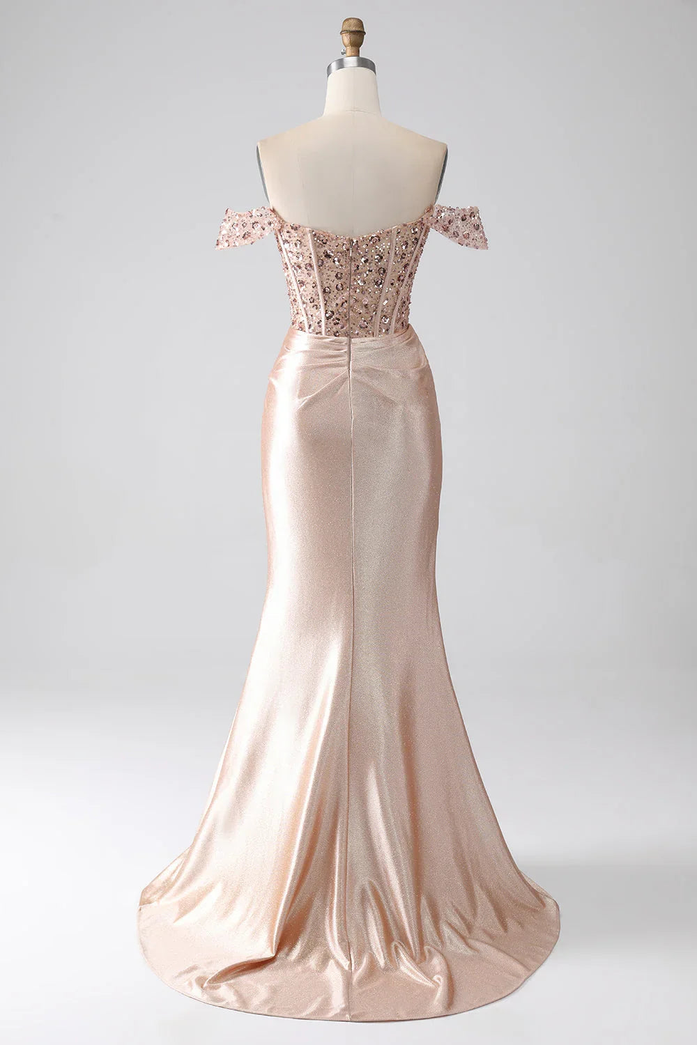 Off Shoulder Sweetheart Mermaid Champagne Corset Prom Dress