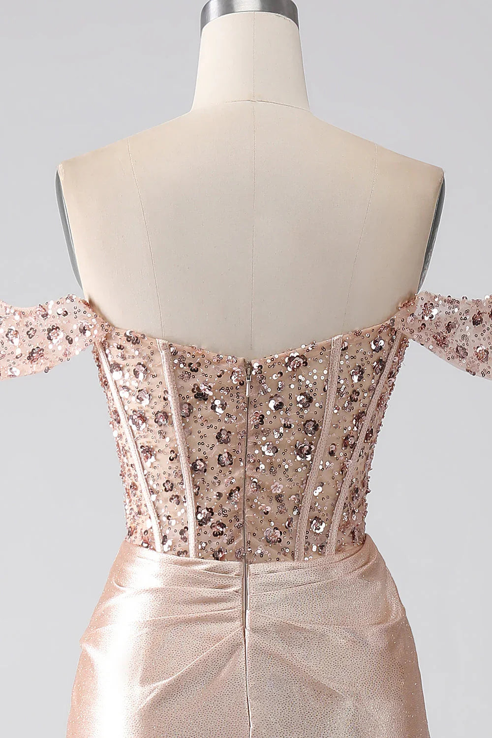 Off Shoulder Sweetheart Mermaid Champagne Corset Prom Dress
