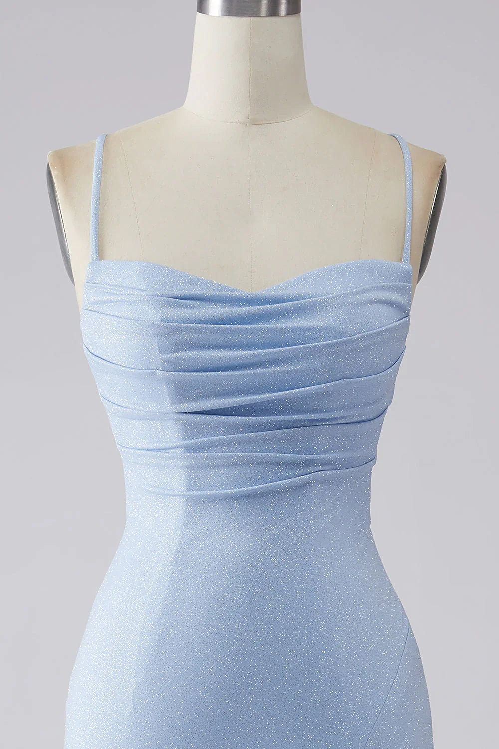 Sparkly Mermaid Light Blue Prom Dress With Slit