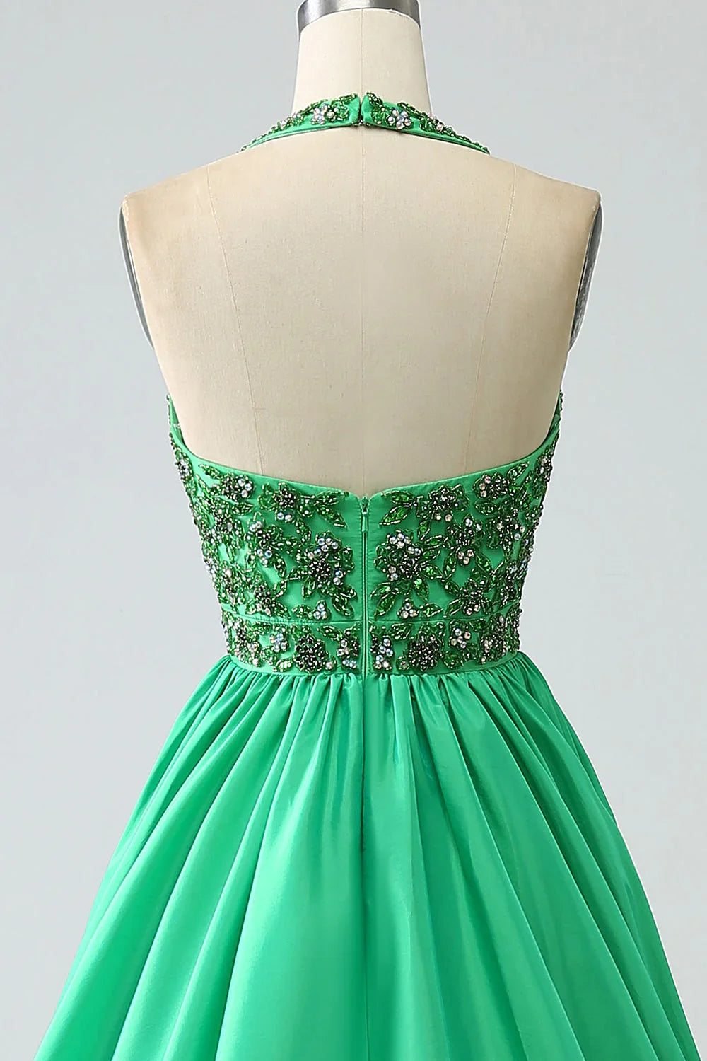 Satin Halter Prom Dress With Beading