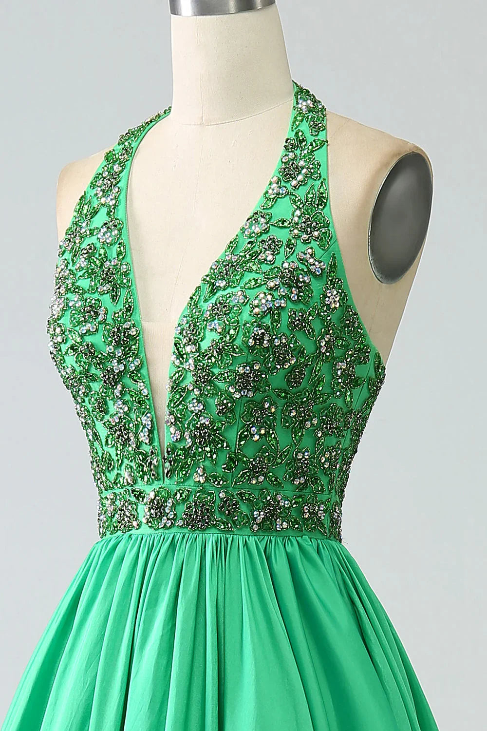 Satin Halter Prom Dress With Beading