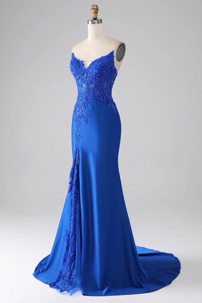 Mermaid Strapless Long Beaded Prom Dress With Appliques