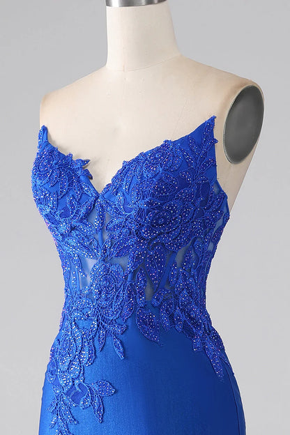 Mermaid Strapless Long Beaded Prom Dress With Appliques