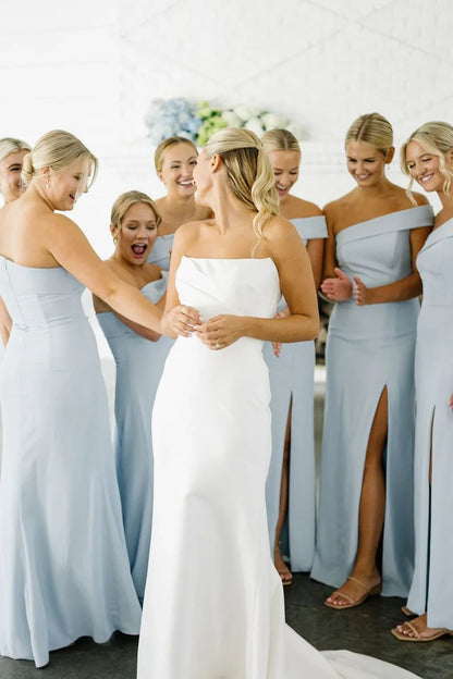 Wedding Dress For Guest/Elegant Sheath One Shoulder Sky Blue Long Bridesmaid Dresses/Formal Wear Dresses