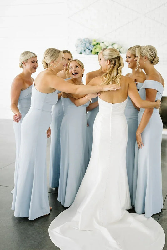 Wedding Dress For Guest/Elegant Sheath One Shoulder Sky Blue Long Bridesmaid Dresses/Formal Wear Dresses