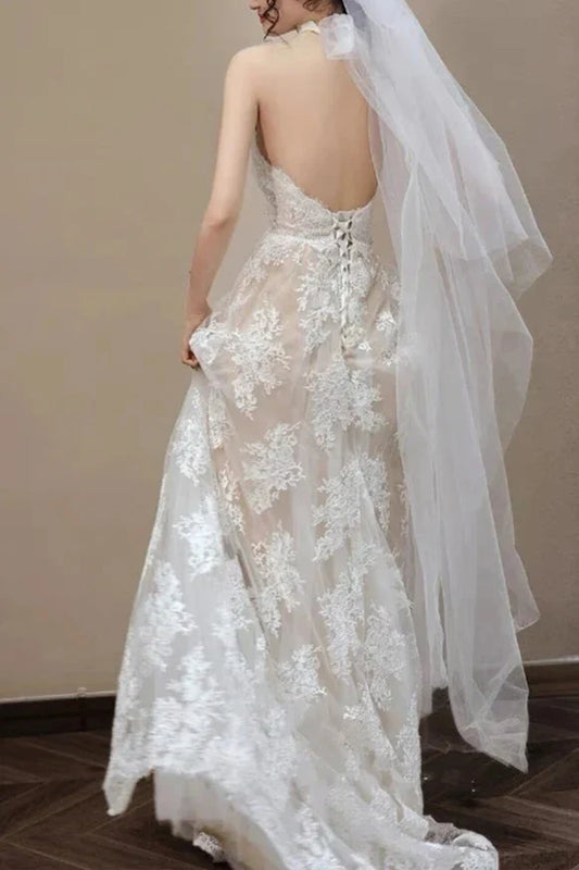 Formal Women's Dresses V Neck A Line Lace Wedding Dress Formal Prom Dress No Veil Prom Dresses Stores