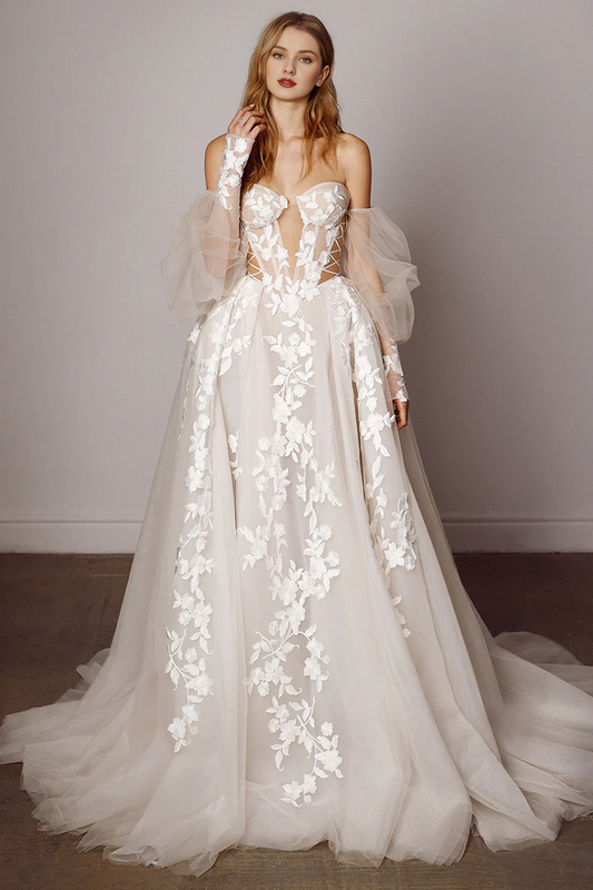 Prom Dress In Store Elegant Tulle Splendorous Love No Veils A-Line Wedding Dress Off-the-Shoulder Dress For Wedding