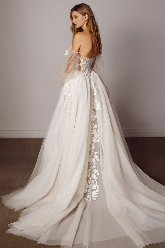 Prom Dress In Store Elegant Tulle Splendorous Love No Veils A-Line Wedding Dress Off-the-Shoulder Dress For Wedding