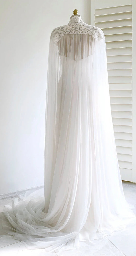 Dress Prom Dress Stores White Bridal Long Tulle Cape Sleeves with Embroidered Lace Appliques Long Wedding Dress Party Dress Formal Wear Dresses