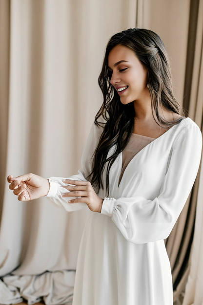 Wedding Dress Puff Long Sleeve Beach Wedding Dress Reception Backless Wedding Dress A-line Bride Dress