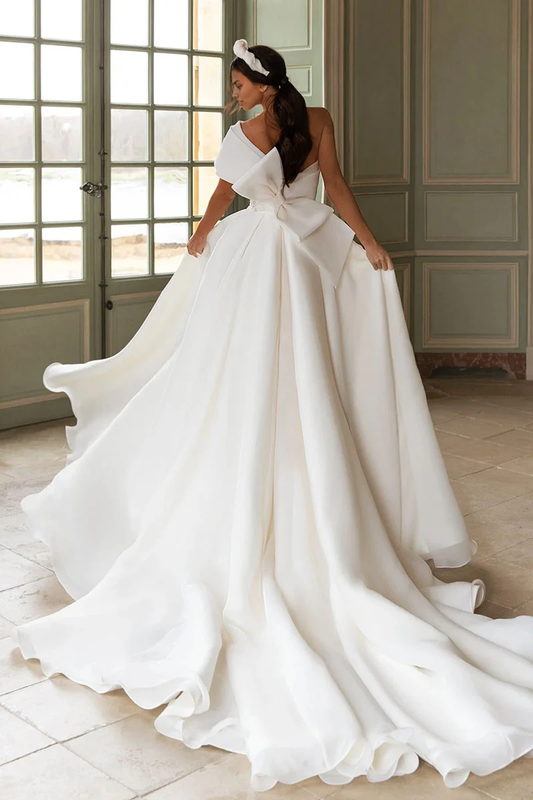 Prom Dress In Store Divine A-line Off-the-Shoulder Wedding Dress With Hight Slit Dress For Wedding