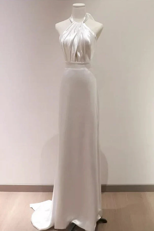 Formal Women's Dresses White Halter Light Wedding Dresses Bride Dresses Fishtail Evening Dresses Prom Dress Stores