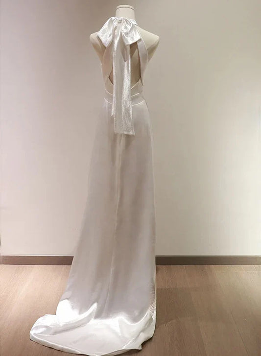 Formal Women's Dresses White Halter Light Wedding Dresses Bride Dresses Fishtail Evening Dresses Prom Dress Stores
