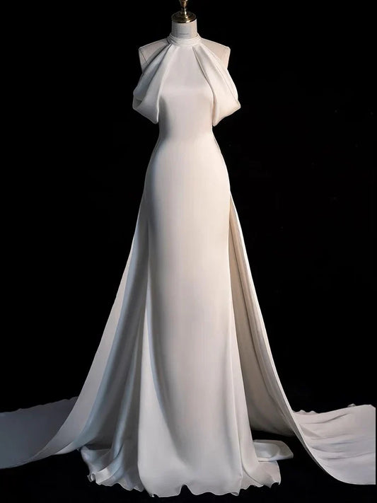 Dress Prom Dress Stores Gorgeous Halter Mermaid Long Prom Dress Light Wedding Dress with Train Party Dress Formal Women's Dresses