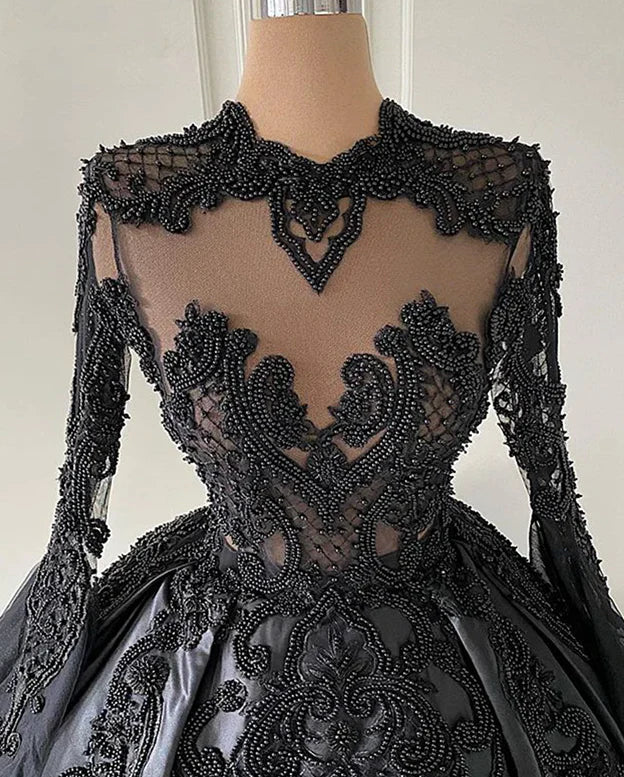 A-line Beading Long Sleeves Lace Wedding Dresses
