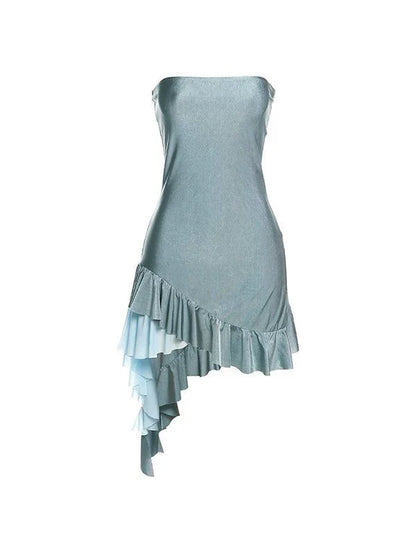 Dress Prom Dress Stores Blue Strapless Ruffles Sheath Fashion Dress Homecoming Dress Party Dress Formal Women's Dresses