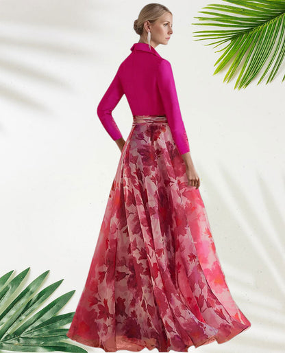 Dress A-Line Beach Wedding Elegant Shirt Collar Floor Length Chiffon 3/4 Length Sleeve With Flower Wedding Guest Dress Mother of the Bride Dress
