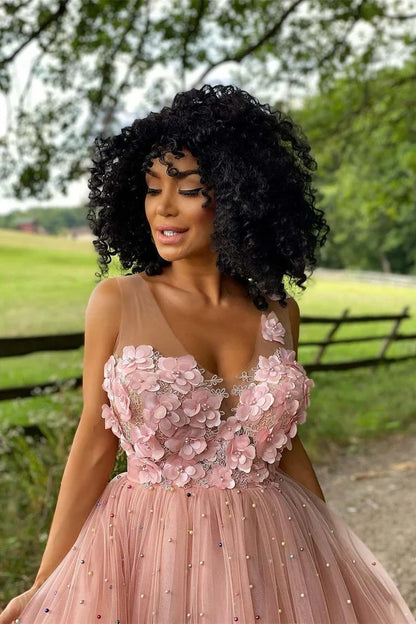 Dress A-Line Beaded Tulle Homecoming Dress Sleeveless Hand-made Flowers Party Dress