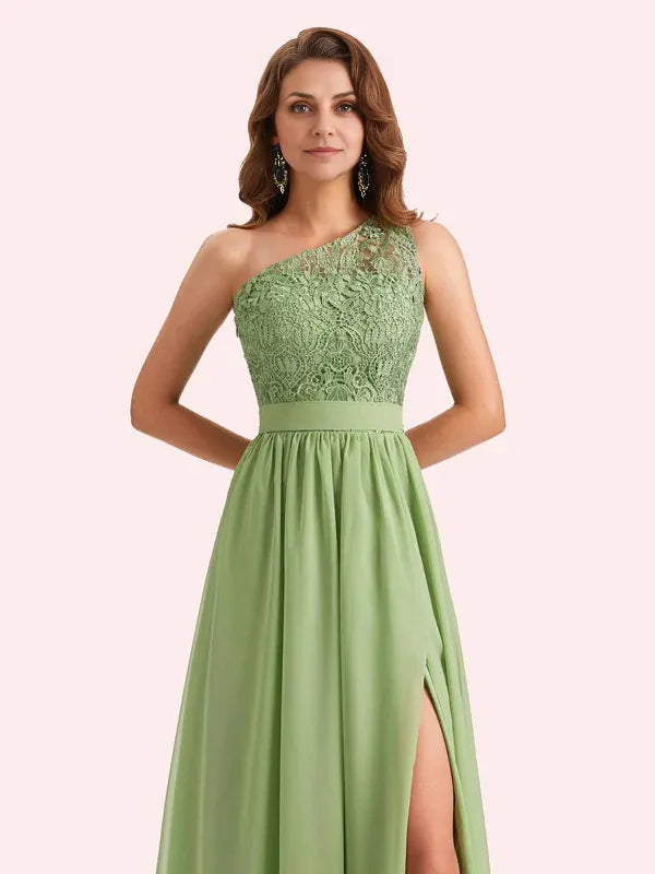 Dress A-Line Chiffon One Shoulder Lace Long Mother of the Brides Dresses With Applique