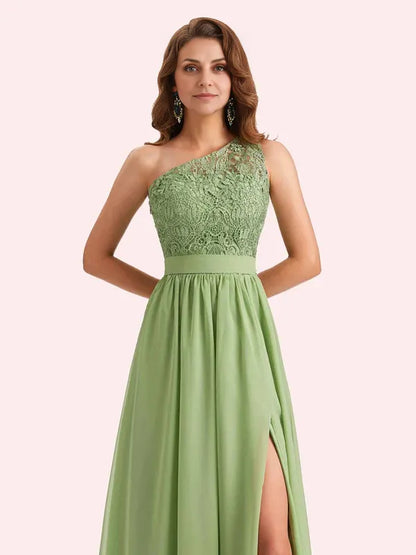 Dress A-Line Chiffon One Shoulder Lace Long Mother of the Brides Dresses With Applique