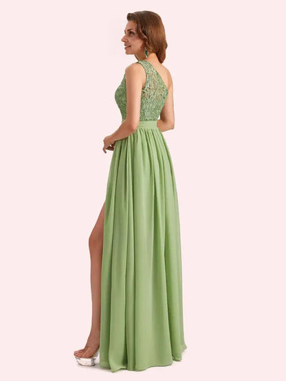 Dress A-Line Chiffon One Shoulder Lace Long Mother of the Brides Dresses With Applique