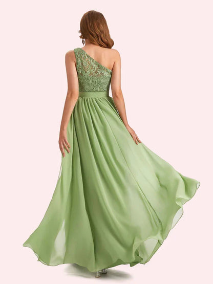 Dress A-Line Chiffon One Shoulder Lace Long Mother of the Brides Dresses With Applique