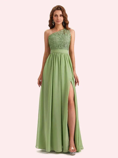 Dress A-Line Chiffon One Shoulder Lace Long Mother of the Brides Dresses With Applique
